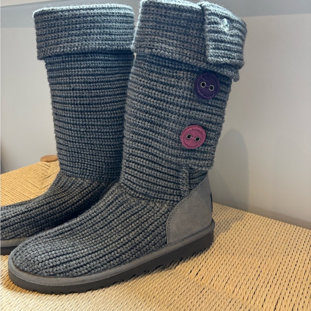 Cozy Gray Knit Button Boots